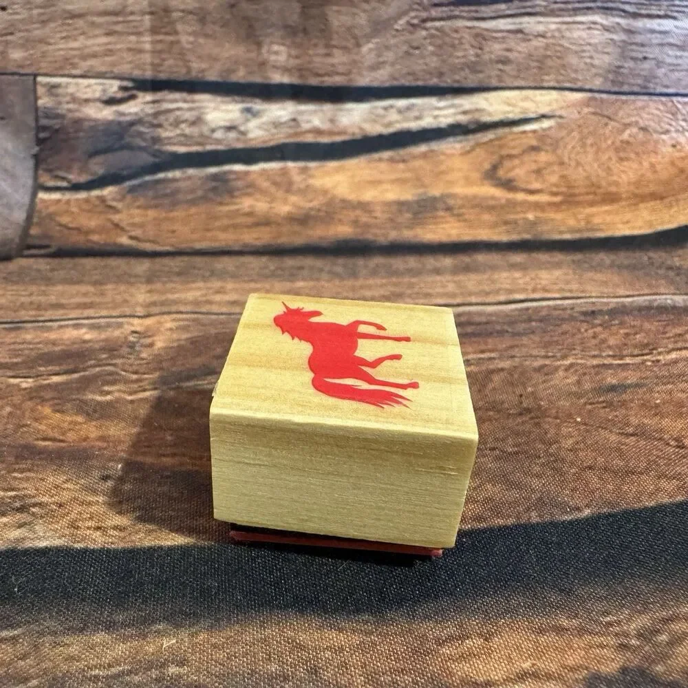 Unicorn Silhouette Mini Wood Rubber Stamp Small Magical Mythical Fantasy Scrap